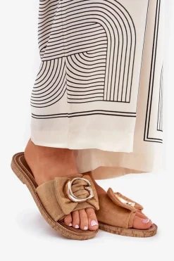 Outlet Płaskie Klapki Damskie Z Ozdobnym Detalem Camel Nellodra Damskie Klapki Damskie Klasyczne