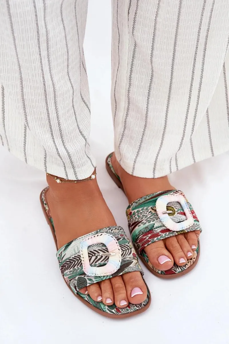 Klapki Damskie Klasyczne>Boto Płaskie Klapki Damskie Z Ozdobną Klamrą Multikolor Clariola Wielokolorowy