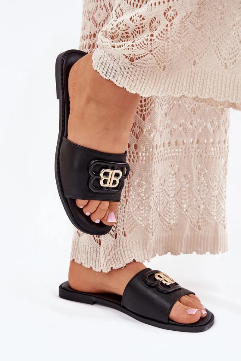 Best Boto Płaskie Klapki Damskie Z Ozdobnym Detalem Czarne Nenitta Czarny