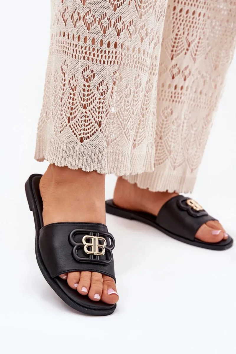 Best Boto Płaskie Klapki Damskie Z Ozdobnym Detalem Czarne Nenitta Czarny