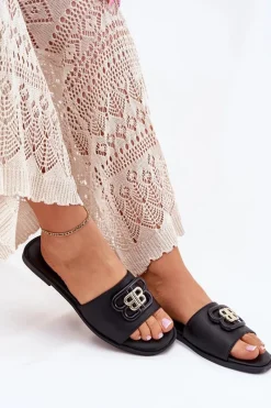 Best Boto Płaskie Klapki Damskie Z Ozdobnym Detalem Czarne Nenitta Czarny