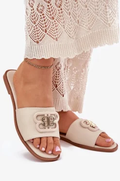 Outlet Płaskie Klapki Damskie Z Ozdobnym Detalem Beżowe Nenitta Damskie Klapki Damskie Klasyczne