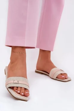 Discount Boto Płaskie Klapki Damskie Z Paskiem I Sprzączką Beżowe Zilina Beżowy