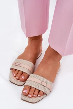 Discount Boto Płaskie Klapki Damskie Z Paskiem I Sprzączką Beżowe Zilina Beżowy