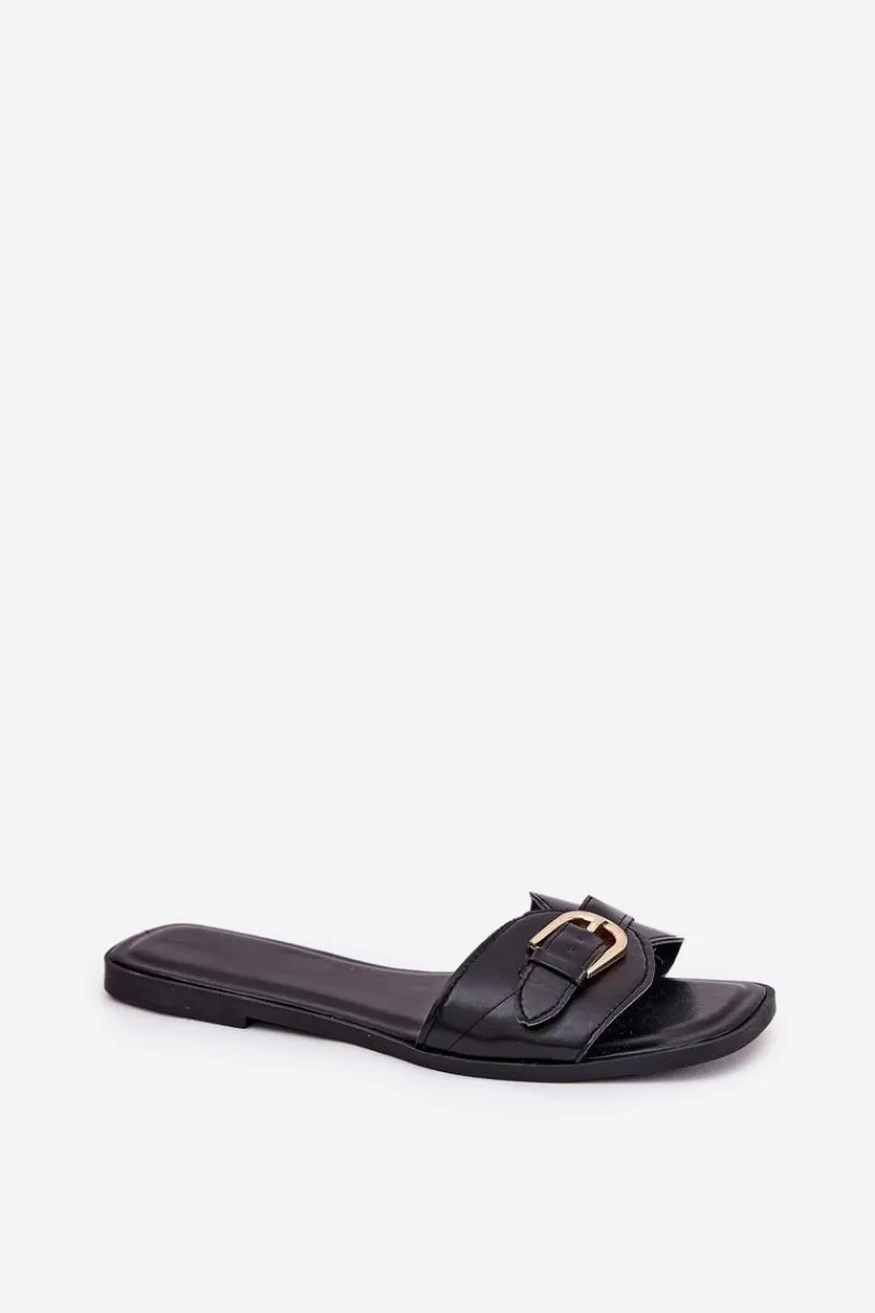 Sale Płaskie Klapki Damskie Ze Złotą Klamrą Czarne Esiobb Damskie Klapki Damskie Klasyczne