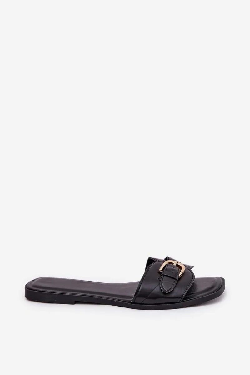 Sale Płaskie Klapki Damskie Ze Złotą Klamrą Czarne Esiobb Damskie Klapki Damskie Klasyczne