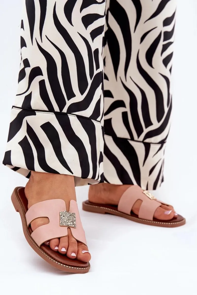 Hot Płaskie Klapki Z Wycięciami I Ozdobą Brudny Róż Bohalis Damskie Klapki Damskie Klasyczne