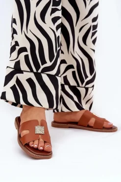 Best Boto Płaskie Klapki Z Wycięciami I Ozdobą Camel Bohalis Brązowy