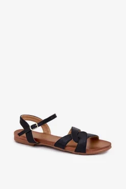 Sandały Płaskie></noscript>Damskie buty S.Barski Płaskie Połyskujące Sandały Damskie S.Barski KV51-022 Czarne Czarny