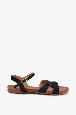 Sandały Płaskie></noscript>Damskie buty S.Barski Płaskie Połyskujące Sandały Damskie S.Barski KV51-022 Czarne Czarny