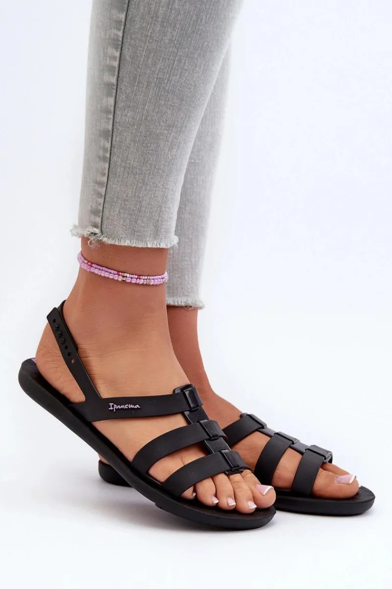 Outlet Płaskie Sandały Damskie 83516 Style Sandal Fem Czarne Damskie Sandały Gumowe|Sandały Płaskie