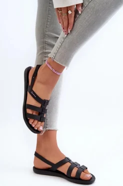 Outlet Płaskie Sandały Damskie 83516 Style Sandal Fem Czarne Damskie Sandały Gumowe|Sandały Płaskie