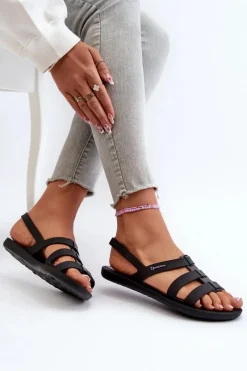 Outlet Płaskie Sandały Damskie 83516 Style Sandal Fem Czarne Damskie Sandały Gumowe|Sandały Płaskie