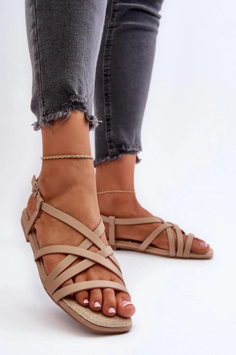 Płaskie Sandały Damskie Big Star NN274012 Beżowe Damskie Sandały Big Star|Sandały Płaskie