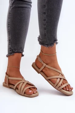 Płaskie Sandały Damskie Big Star NN274012 Beżowe Damskie Sandały Big Star|Sandały Płaskie