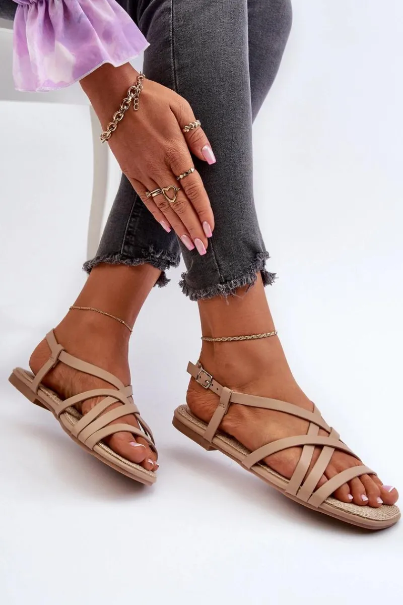 Płaskie Sandały Damskie Big Star NN274012 Beżowe Damskie Sandały Big Star|Sandały Płaskie