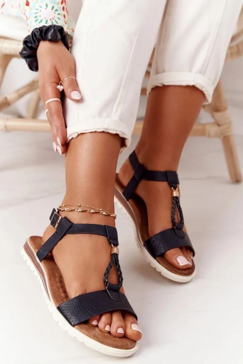 Hot Płaskie Sandały Damskie Czarne Willow Damskie Sandały Płaskie