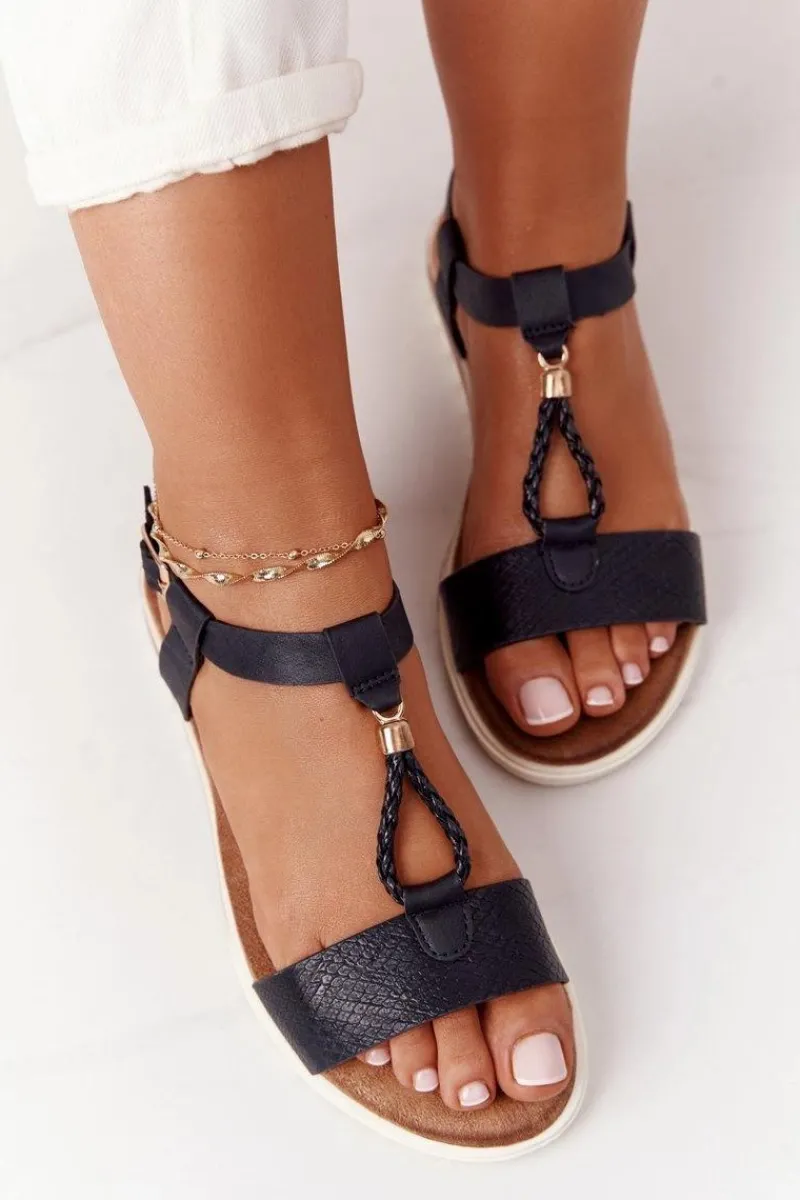 Hot Płaskie Sandały Damskie Czarne Willow Damskie Sandały Płaskie