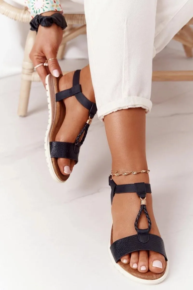 Hot Płaskie Sandały Damskie Czarne Willow Damskie Sandały Płaskie