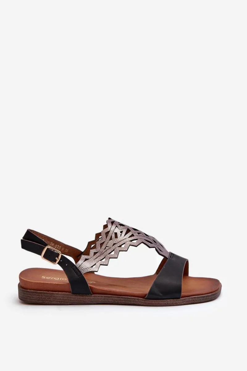 Płaskie Sandały Damskie Sergio Leone SK070H Czarne Damskie Sandały Płaskie