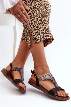 Płaskie Sandały Damskie Sergio Leone SK070H Czarne Damskie Sandały Płaskie