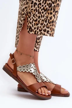 Outlet Buty Sergio Leone Płaskie Sandały Damskie Sergio Leone SK070H Brązowe