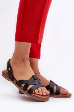 Discount Płaskie Sandały Damskie Z Eko Skóry Vinceza 17347 Czarne Damskie Sandały Płaskie