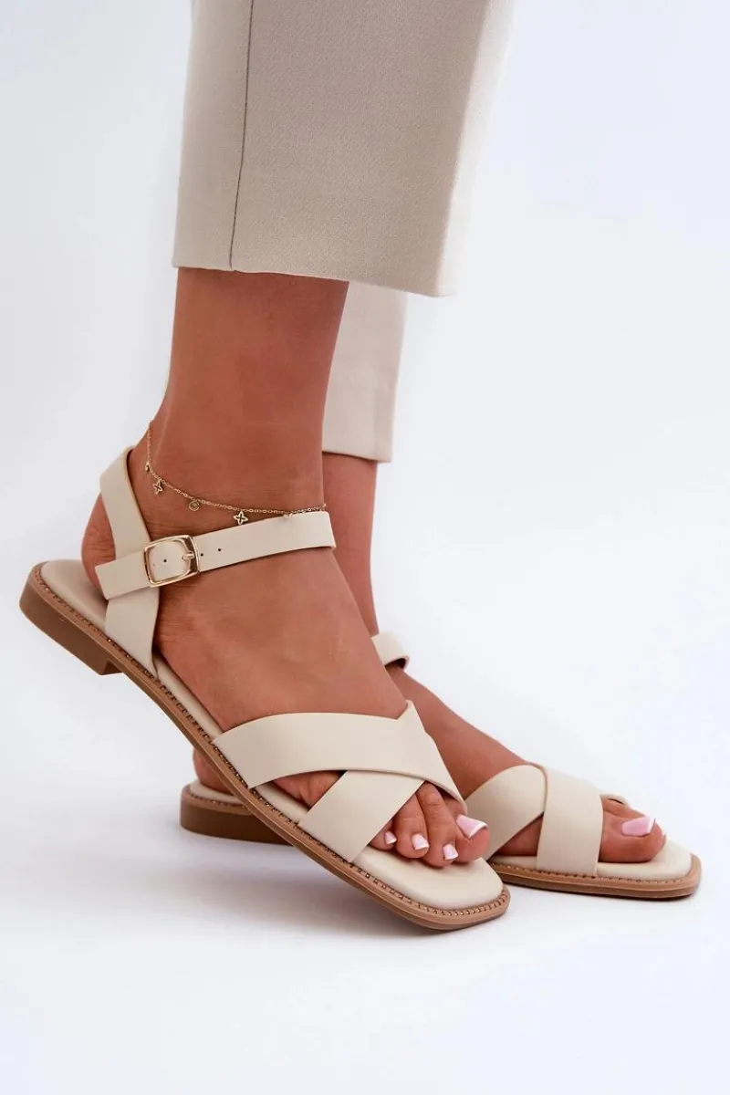 Damskie buty S.Barski Płaskie Sandały Damskie Z Eko Skóry S.Barski KV27-003 Beżowe Beżowy