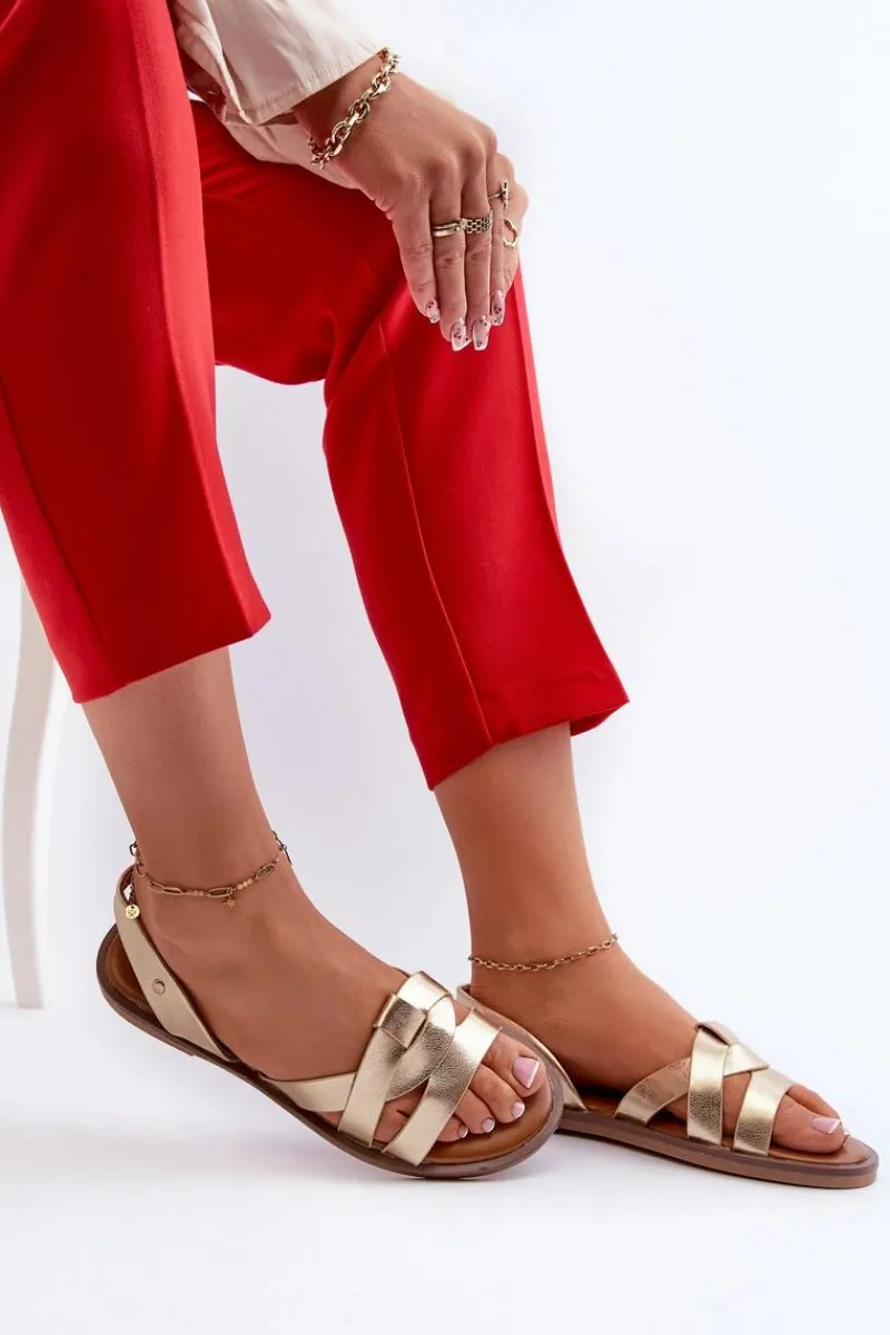 Sandały Płaskie>Buty damskie Vinceza Płaskie Sandały Damskie Z Eko Skóry Vinceza 17347 Złote