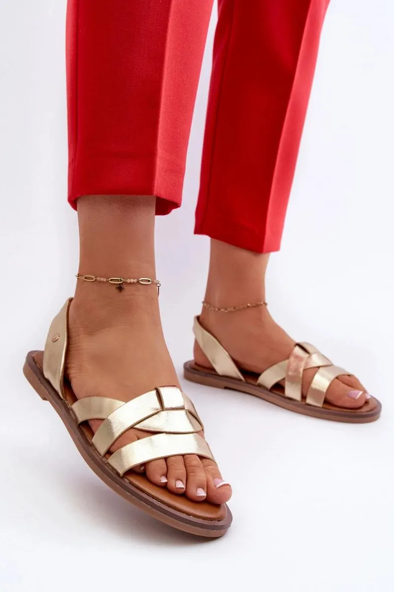 Sandały Płaskie>Buty damskie Vinceza Płaskie Sandały Damskie Z Eko Skóry Vinceza 17347 Złote