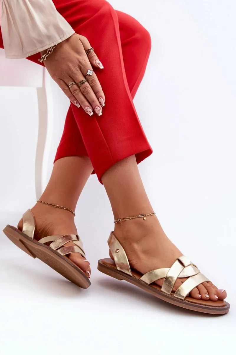 Sandały Płaskie>Buty damskie Vinceza Płaskie Sandały Damskie Z Eko Skóry Vinceza 17347 Złote