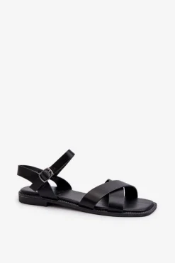 Sandały Płaskie></noscript>Damskie buty S.Barski Płaskie Sandały Damskie Z Eko Skóry S.Barski KV27-003 Czarne