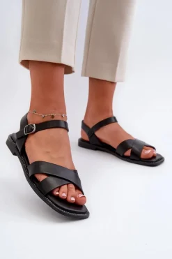 Sandały Płaskie></noscript>Damskie buty S.Barski Płaskie Sandały Damskie Z Eko Skóry S.Barski KV27-003 Czarne