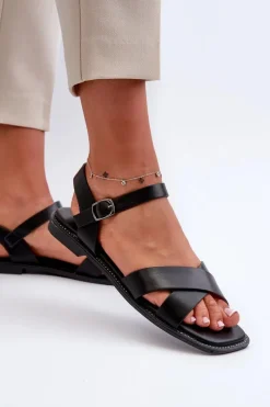 Sandały Płaskie></noscript>Damskie buty S.Barski Płaskie Sandały Damskie Z Eko Skóry S.Barski KV27-003 Czarne