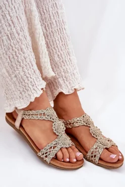Sandały Płaskie>Artiker Płaskie Sandały Damskie Z Koronkowym Wzorem 56C1281 Złote