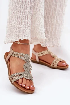 Sandały Płaskie>Artiker Płaskie Sandały Damskie Z Koronkowym Wzorem 56C1281 Złote