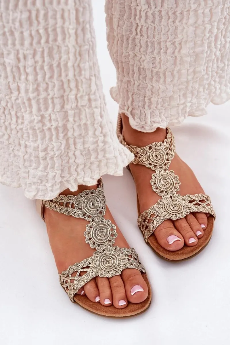 Sandały Płaskie>Artiker Płaskie Sandały Damskie Z Koronkowym Wzorem 56C1281 Złote