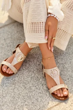 Sandały Płaskie>Damskie buty S.Barski Płaskie Sandały Damskie Z Ozdobą S.Barski KV27-051 Złote