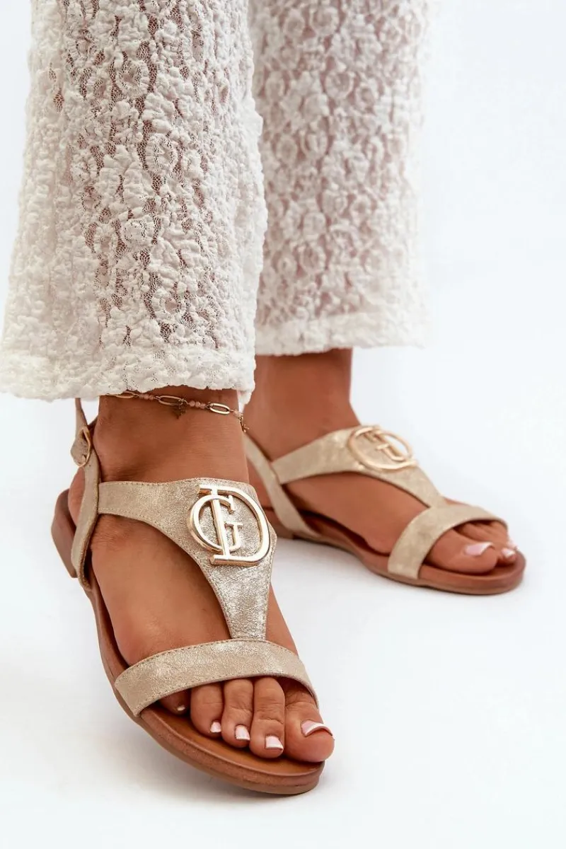 Sandały Płaskie>Damskie buty S.Barski Płaskie Sandały Damskie Z Ozdobą S.Barski KV27-051 Złote