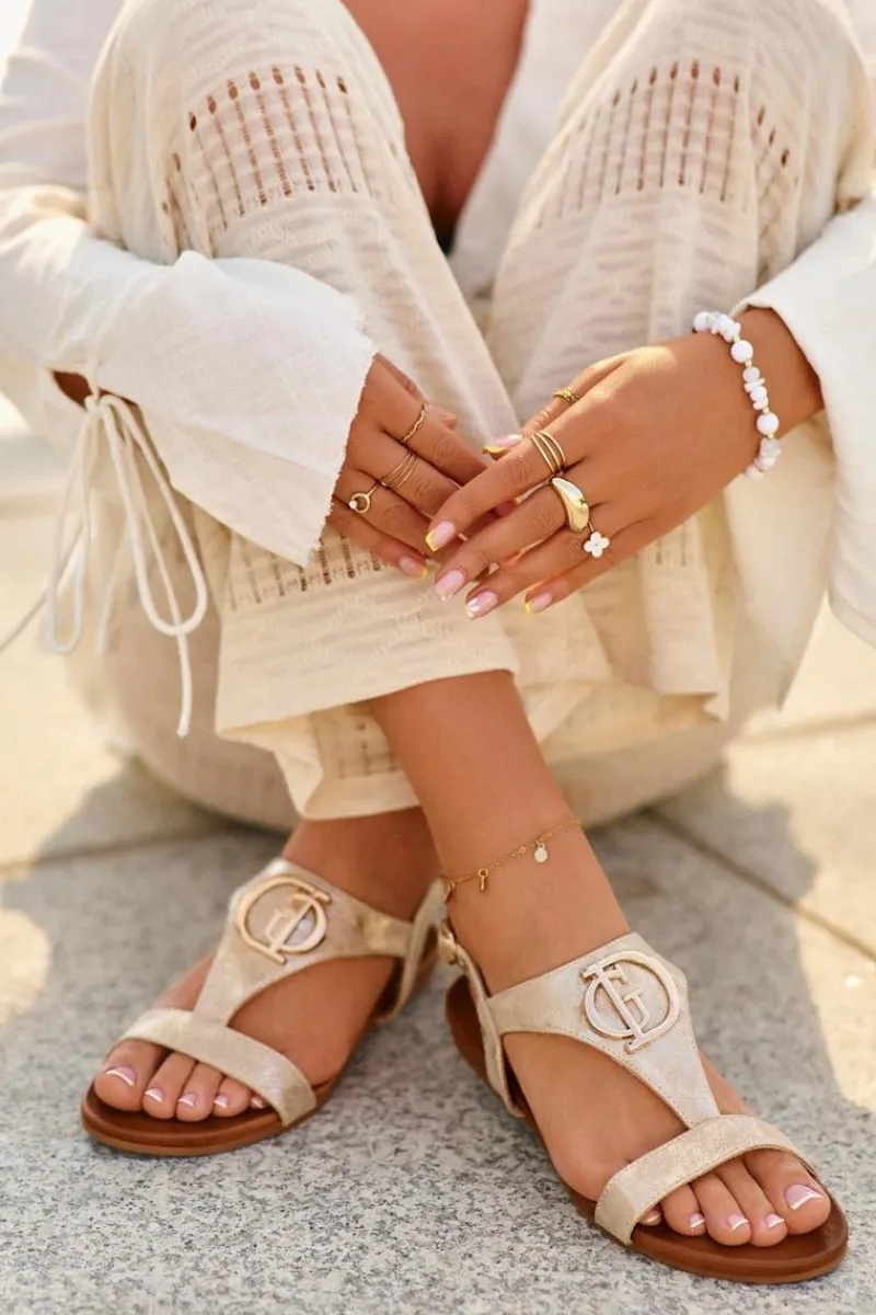 Sandały Płaskie>Damskie buty S.Barski Płaskie Sandały Damskie Z Ozdobą S.Barski KV27-051 Złote