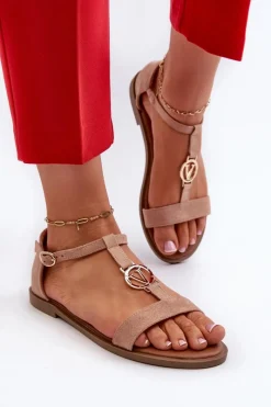 Sale Buty damskie Vinceza Płaskie Sandały Damskie Ze Złotą Ozdobą Vinceza 17321 Beżowe