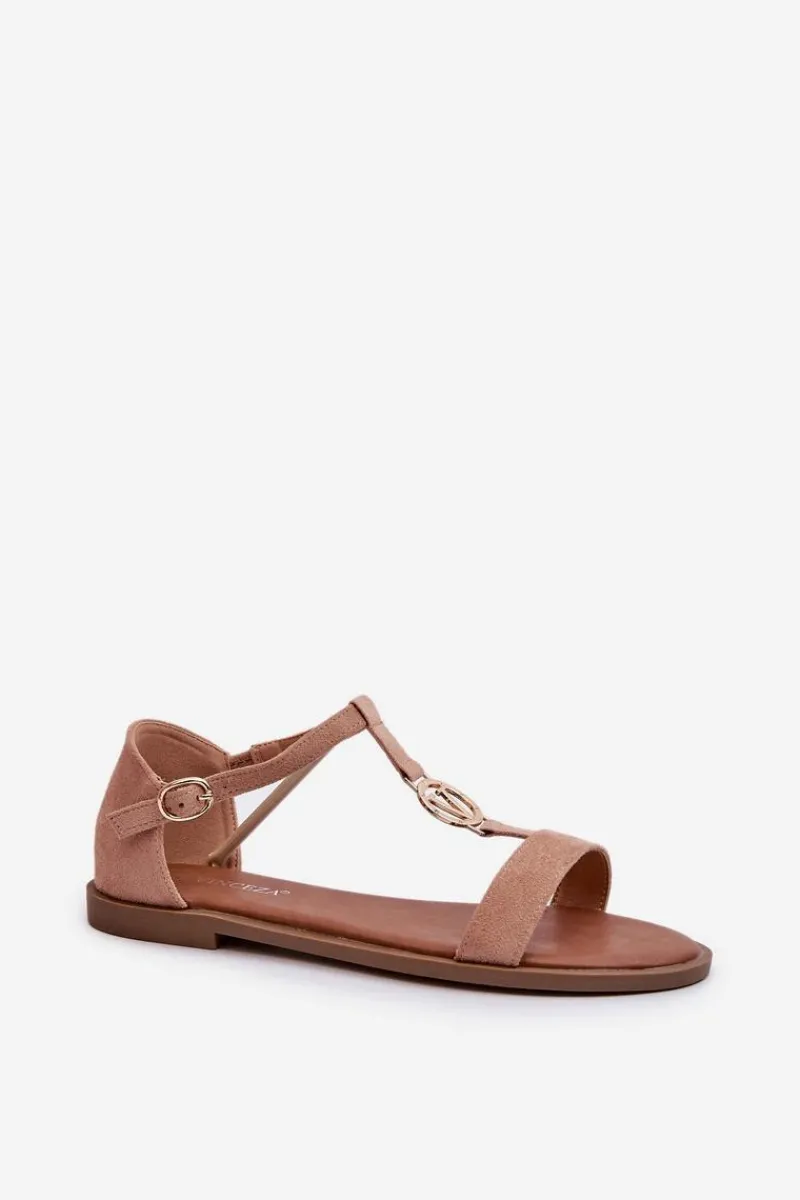 Sale Buty damskie Vinceza Płaskie Sandały Damskie Ze Złotą Ozdobą Vinceza 17321 Beżowe