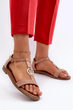 Sale Buty damskie Vinceza Płaskie Sandały Damskie Ze Złotą Ozdobą Vinceza 17321 Beżowe