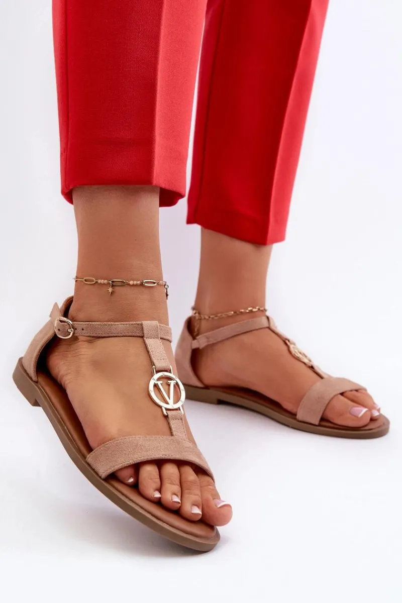 Sale Buty damskie Vinceza Płaskie Sandały Damskie Ze Złotą Ozdobą Vinceza 17321 Beżowe