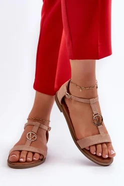 Sale Buty damskie Vinceza Płaskie Sandały Damskie Ze Złotą Ozdobą Vinceza 17321 Beżowe
