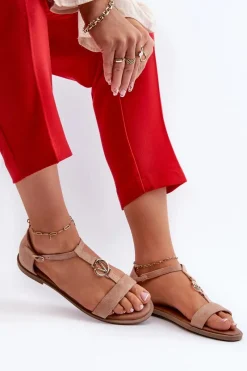 Sale Buty damskie Vinceza Płaskie Sandały Damskie Ze Złotą Ozdobą Vinceza 17321 Beżowe