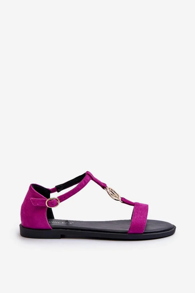 Clearance Płaskie Sandały Damskie Ze Złotą Ozdobą Vinceza 17321 Fuksja Damskie Sandały Płaskie