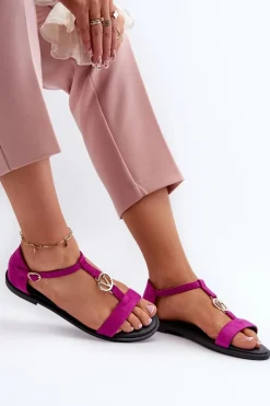 Clearance Płaskie Sandały Damskie Ze Złotą Ozdobą Vinceza 17321 Fuksja Damskie Sandały Płaskie