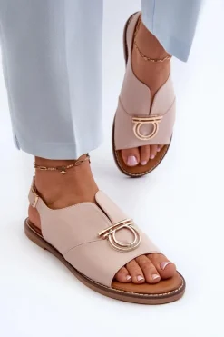 Sale Buty damskie Vinceza Płaskie Sandały Damskie Ze Złotą Ozdobą Vinceza 17319 Jasnoróżowe