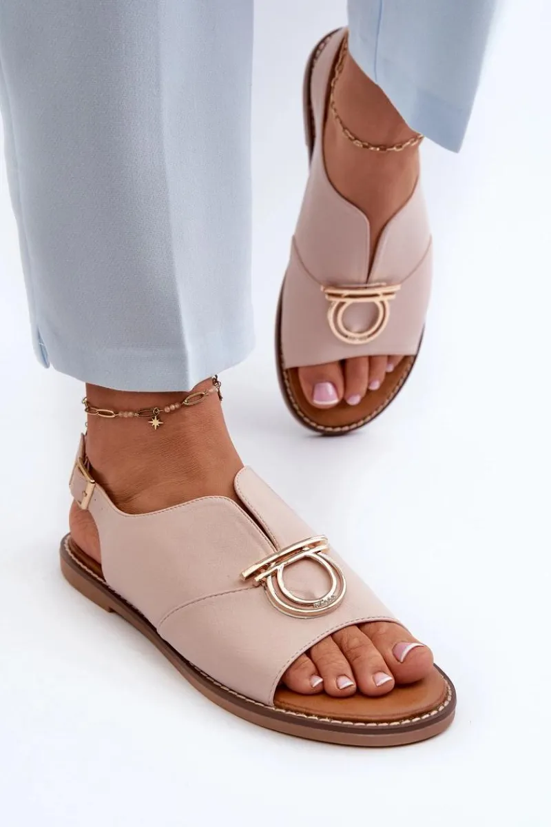 Sale Buty damskie Vinceza Płaskie Sandały Damskie Ze Złotą Ozdobą Vinceza 17319 Jasnoróżowe